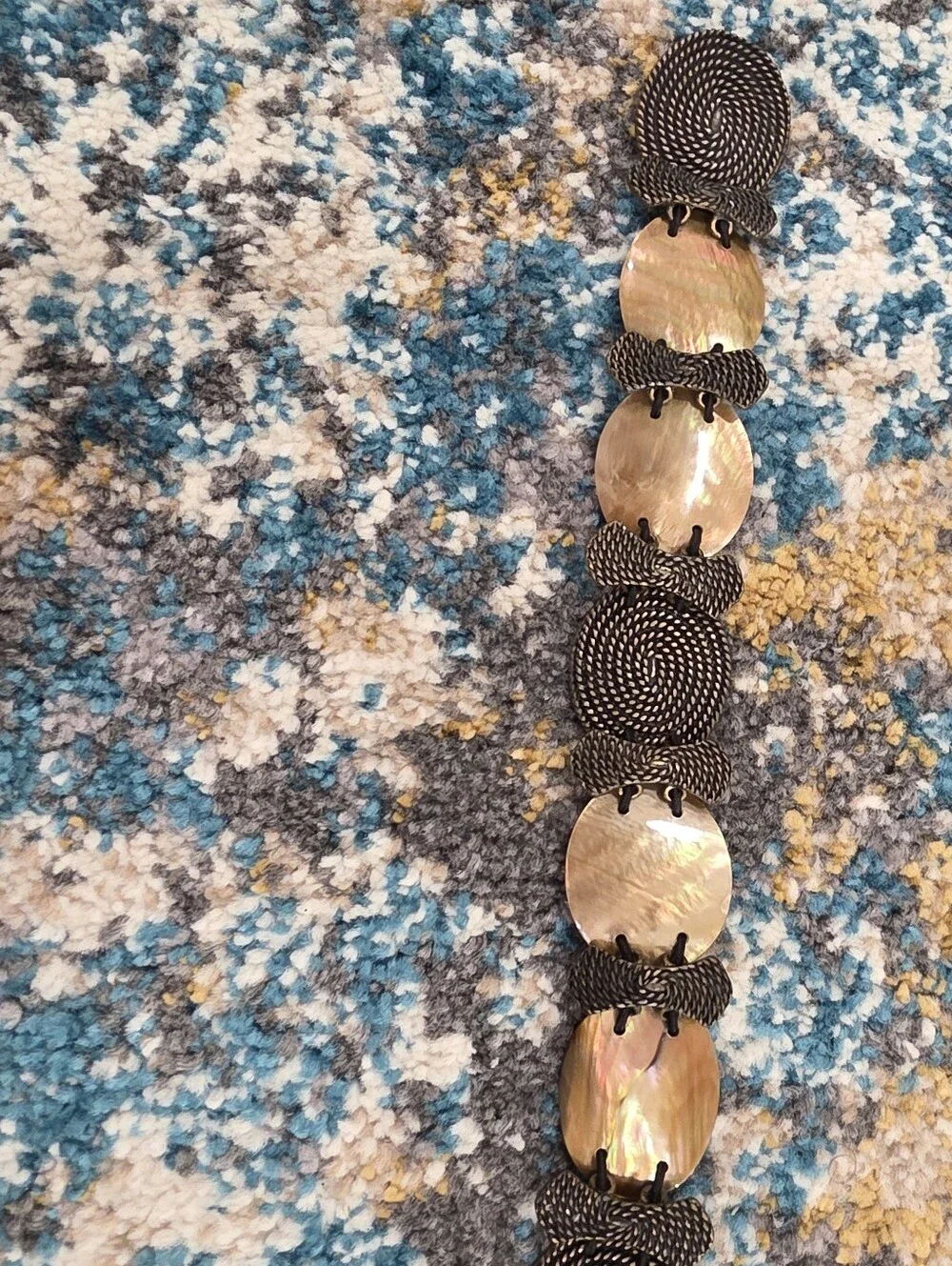 Vintage  Boho Metalic Concho And Mother Of Pearl Elastic   Stretch Waist  Belt